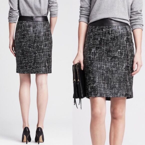 Banana Republic Tweed Faux Leather Trimmed Skirt 0 - Picture 1 of 13